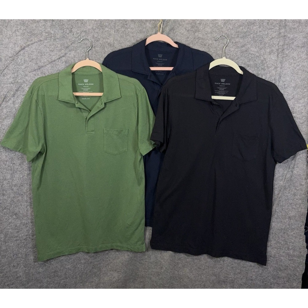 Mack Weldon Vesper Polo Mens Sz M Blue Black Green Breathable Mesh - BUNDLE OF 3